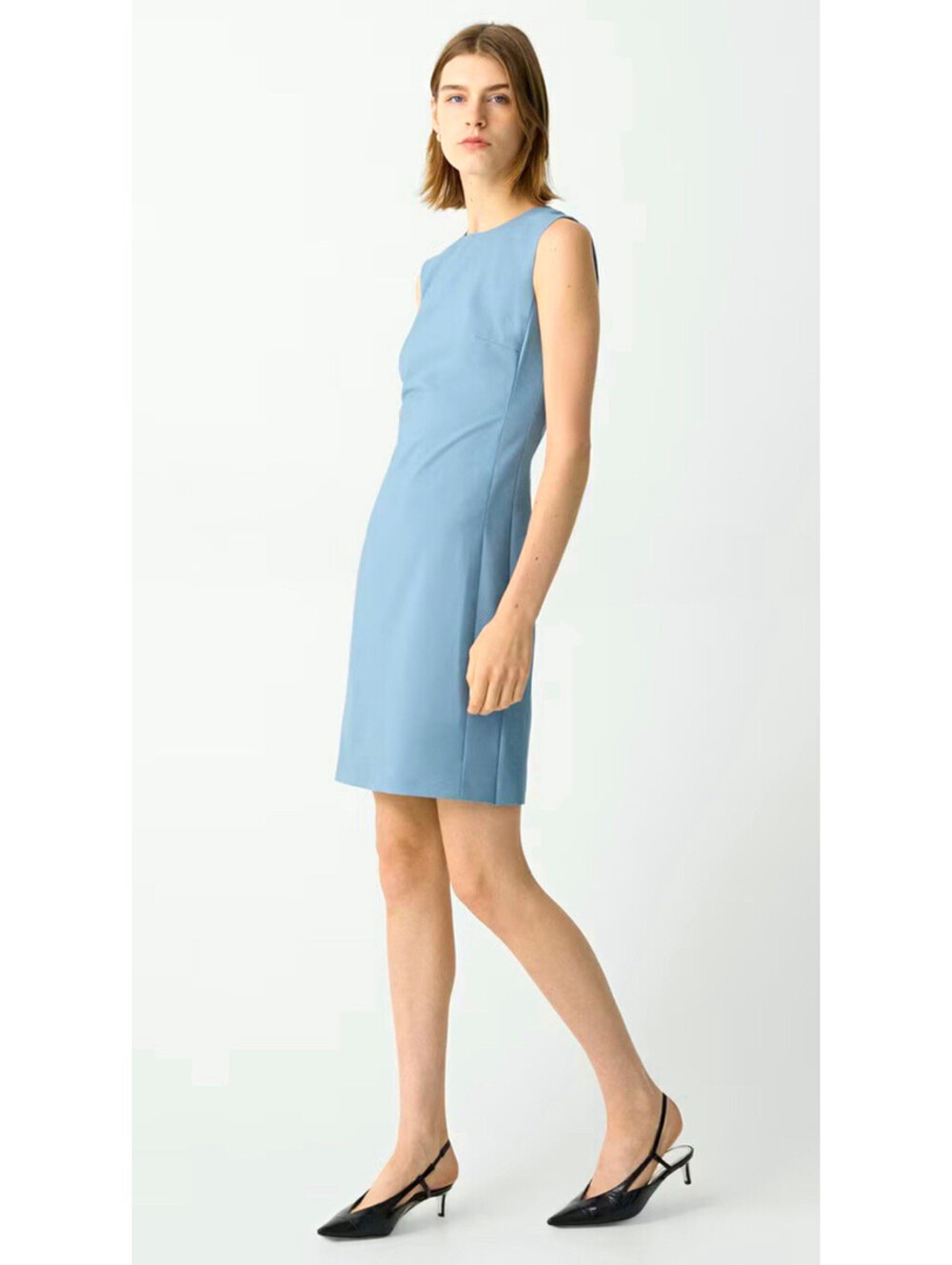 Theory Women’s Size 10 Light Blue Sleeveless Shift Dress Zip Pockets Career